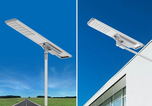 Features an adjustable angle bracket, allowing versatile installation options on both vertical and horizontal poles, making it adaptable to a variety of street lighting requirements.